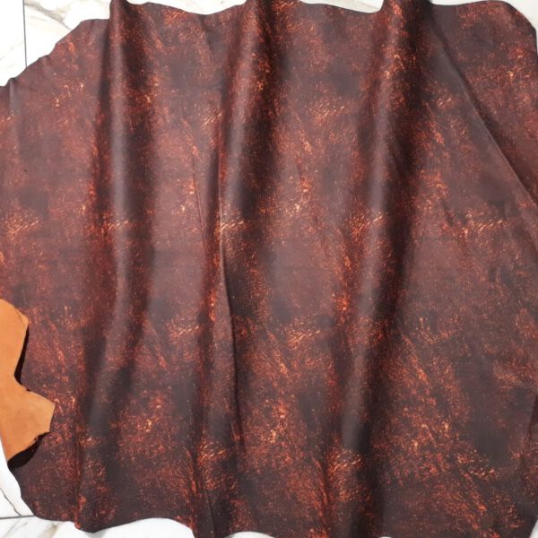 1x Lederhaut (FO-1605), rostbraun & anthrazitschwarz, 0,6mm, nappa bedruckt